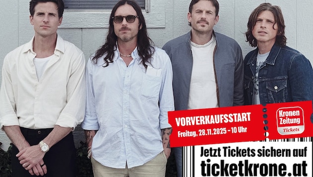 Die Brüder Jared, Nathan und Caleb mit ihrem Cousin Matthew Followill in trauter Einigkeit – ...