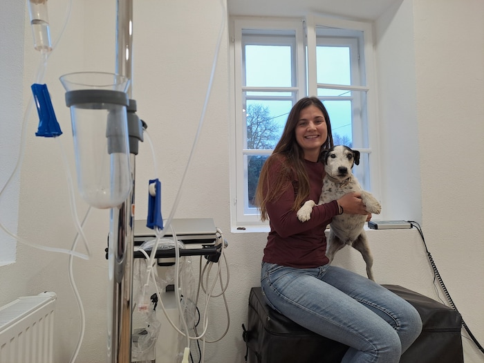 Claudia Jordan mit „Boss“ in der „Tierarztpraxis Magdalensberg“ in Karnburg.