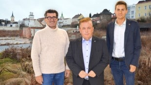 Neue Pläne für die Hahn-Gründe in Zwettl haben Eigentümer Frasl, Stadtchef Mold und ...