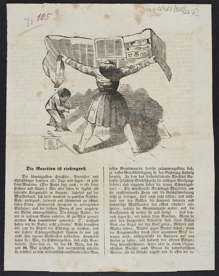 „Die Redaktion ist riesengroß!“: Karikatur zur politischen Berichterstattung Wien, Oktober 1848