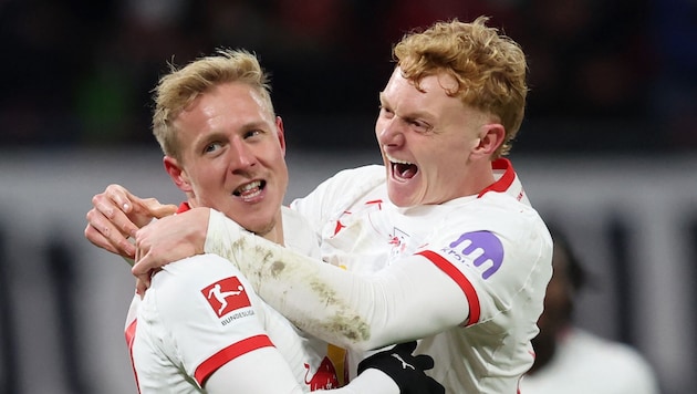Leipzigs ÖFB-Legionärs-Duo Xaver Schlager (li.) und Nicolas Seiwald.