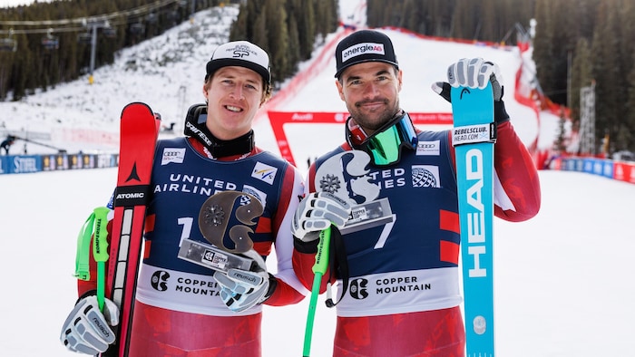 Zufriedene Gesichter: Raphael Haaser (li.) und Vincent Kriechmayr.