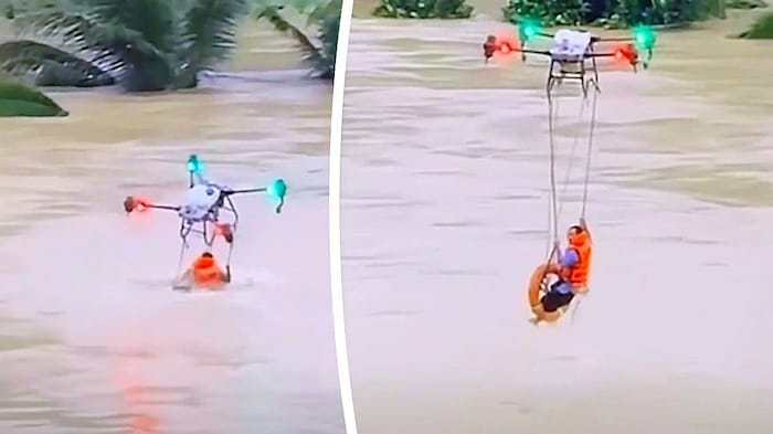 Mit einer Drohne, die eigentlich in der Landwirtschaft eingesetzt wird, wurde der Fischer aus ...