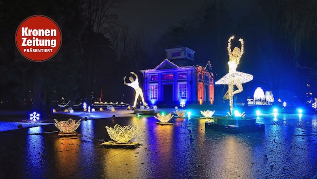 Auf dem See direkt vor dem Pavillon setzt „Lumagica“ zwei Balletttänzer in Szene.