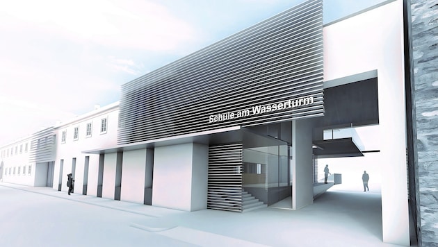 So modern kann ein denkmalgeschütztes Gebäude aussehen – Entwurf für die AHS in Hainburg.