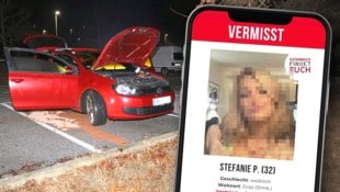 Das ausgebrannte rote Auto des Ex-Freundes wurde auf einem Parkplatz entdeckt. Von Stefanie P. ...