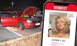 Das ausgebrannte rote Auto des Ex-Freundes wurde auf einem Parkplatz entdeckt. Von Stefanie P. ...
