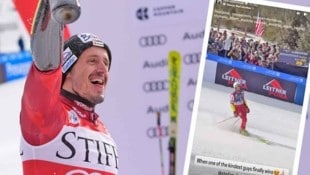 Stefan Brennsteiner jubelt – und Marco Odermatt freut sich ehrlich mit ihm mit.