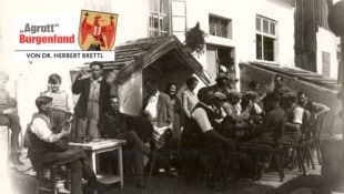 Heurigenschenke in Eisenstadt-Oberberg vor 1938. Im Jahr 1954 gab es in Eisenstadt, ohne die ...