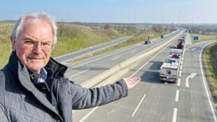 Der „Vater der Nordautobahn“, Landtagschef Wilfing, verkündet den vierspurigen Lückenschluss der ...