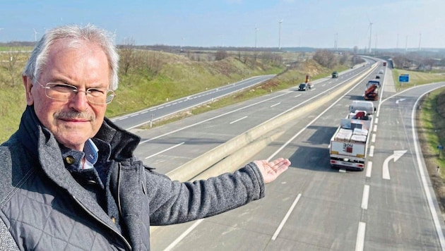 Der „Vater der Nordautobahn“, Landtagschef Wilfing, verkündet den vierspurigen Lückenschluss der ...