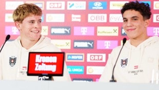 U17-WM-Torschützenkönig Johannes Moser (li.) und ÖFB-Kapitän Jakob Pokorny