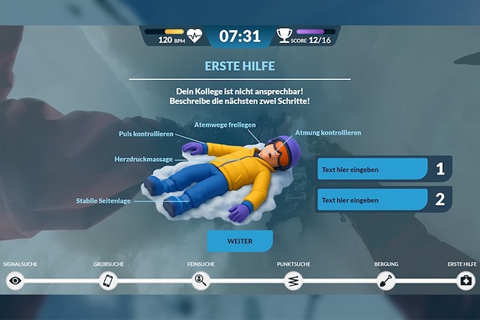 Der Countdown läuft während der Nutzer Angaben zur Rettung machen muss.