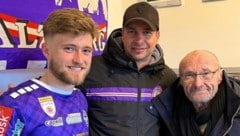 Phil Collins (re.) mit Austria-Boss David Rettenbacher und Sohn Mathew.