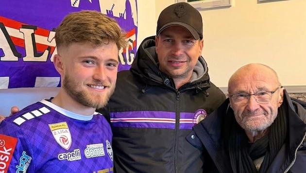 Phil Collins (re.) mit Austria-Boss David Rettenbacher und Sohn Mathew.