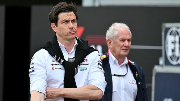 Toto Wolff (links) rechnete nach dem Rennen in Katar mit Helmut Marko ab.