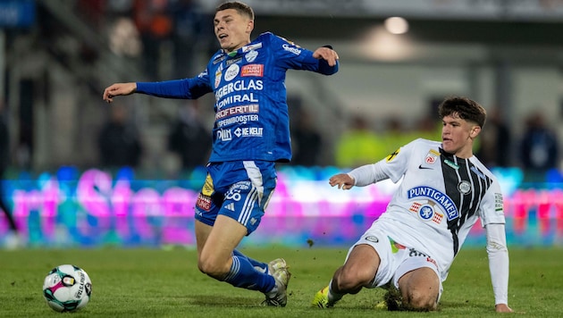 Elias Havel (l.) und die Hartberger gastieren Sonntag in Graz bei Sturm um Arjan Malic.