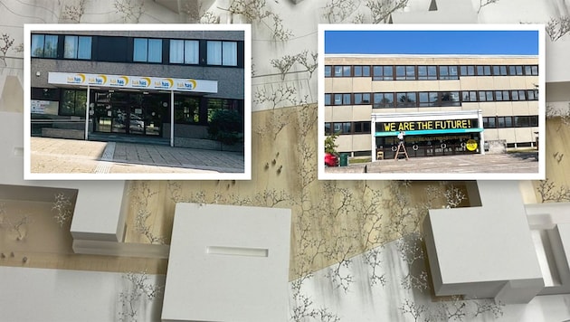 Links HAK/HASCH, rechts Gymnasium – ab 2030 auf einem gemeinsamen Campus.