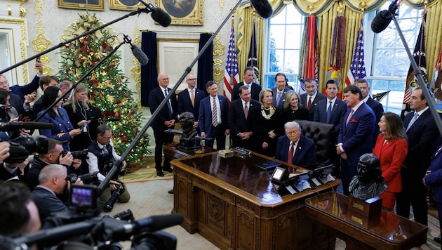 Die Pressekonferenz hielt Donald Trump mit mehreren Autoherstellern ab.