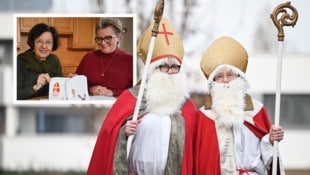 Gertrud Scharinger (o.re.) und Gerlinde Weinberger verkleiden sich heute wieder als Nikolaus, ...