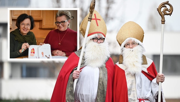 Gertrud Scharinger (o.re.) und Gerlinde Weinberger verkleiden sich heute wieder als Nikolaus, ...