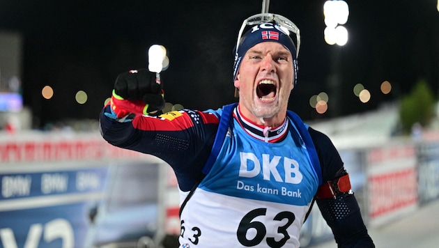 Johan-Olav Botn jubelt über seinen ersten Sieg.