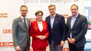 Die Landesräte Sebastian Schuschnig, Beate Prettner, und von der Wirtschaftskammer Jürgen Mandl ...