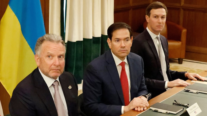 Die US-Verhandler, denen die EU nicht so recht traut: Steve Witkoff, Marco Rubio und Jared ...