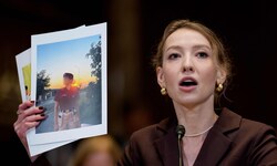 Die Menschenrechtlerin Kateryna Rashevska bei ihrer Aussage vor dem US-Kongress.