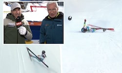 Der Slowene Rok Ažnoh stürzte schwer. ORF-Duo Rainer Pariasek und Hans Knauß waren schwer ...