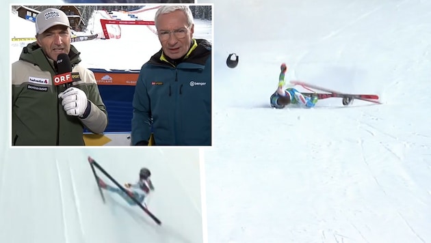 Der Slowene Rok Ažnoh stürzte schwer. ORF-Duo Rainer Pariasek und Hans Knauß waren schwer ...