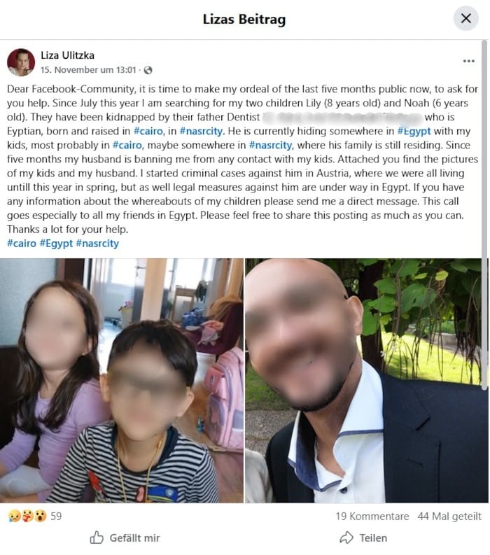 Auf Facebook ruft Liza zur Hilfe auf.