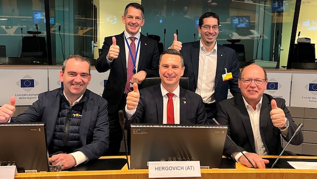 Sitzung der Wine-Intergroup in Brüssel: Hergovich, Zechmeister und Liegenfeld.