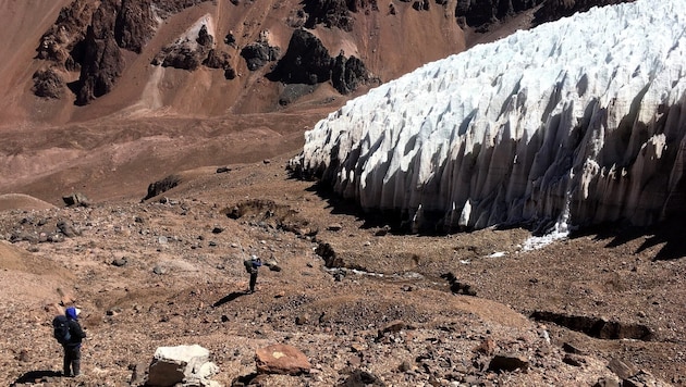 Der Tapado-Gletscher, ein Beispiel für einen Gletscher in der trockenen Landschaft der südlichen ...
