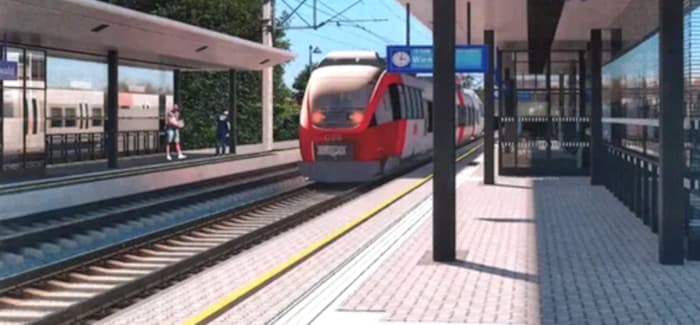 Ein Vorschau Bild: so soll der Bahnhof dann samt neuer Unterführung im Frühjahr 2026 aussehen.