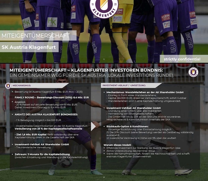 Das der „Krone“ zugespielte Investoren-Papier der Austria Klagenfurt.
