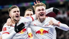Christoph Baumgartner (links) zeigte für RB Leipzig am Samstag eine hervorragende Leistung