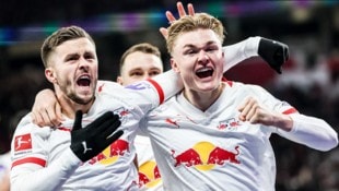 Christoph Baumgartner (links) zeigte für RB Leipzig am Samstag eine hervorragende Leistung