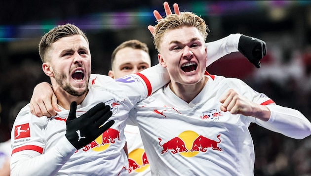 Christoph Baumgartner (links) zeigte für RB Leipzig am Samstag eine hervorragende Leistung