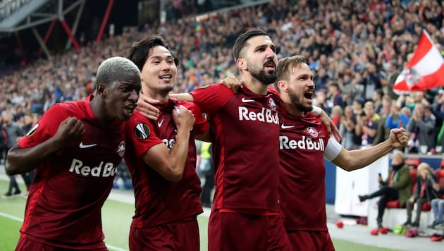 Amadou Haidara, Takumi Minamino, Munas Dabbur und Andreas Ulmer (von links).