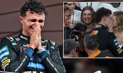Tränen der Freude und Erleichterung bei Lando Norris. Seine Freundin und seine Familie freuen ...