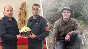 Kommandant Martin Grubmann und sein Vize Josef Bertl (re.) – hier mit Helm des verstorbenen ...