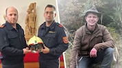 Kommandant Martin Grubmann und sein Vize Josef Bertl (re.) – hier mit Helm des verstorbenen ...