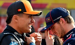 Lando Norris (li.) und Max Verstappen