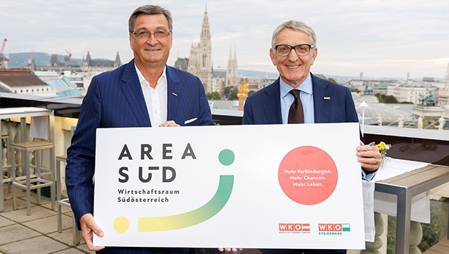 Die Präsidenten der Wirtschaftskammern Kärnten und Steiermark, Jürgen Mandl und Josef Herk, ...