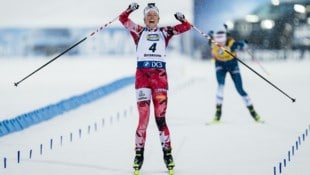 GEPA Lisa Hauser jubelte in Östersund über den Sieg in der Verfolgung.