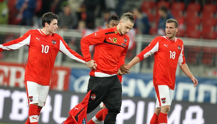 Sturm-Trainer Jürgen Säumel (re.), einst 2012 Seite an Seite mit Marko im ÖFB-Team.