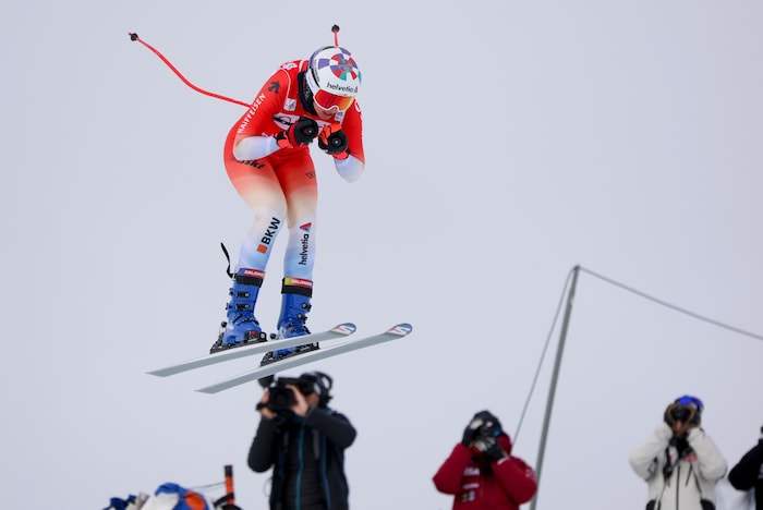 Michelle Gisin during downhill training in St. Moritz