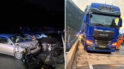 Die Fahrzeuge wurden schwer beschädigt, aus einem Lkw flossen hunderte Liter Diesel in den ...