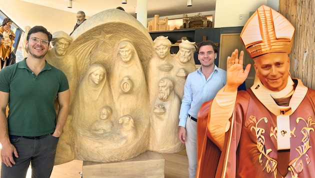 Die Gebrüder Grossrubatscher vertreiben traditionelle Schnitzereien aus dem Grödnertal, ...